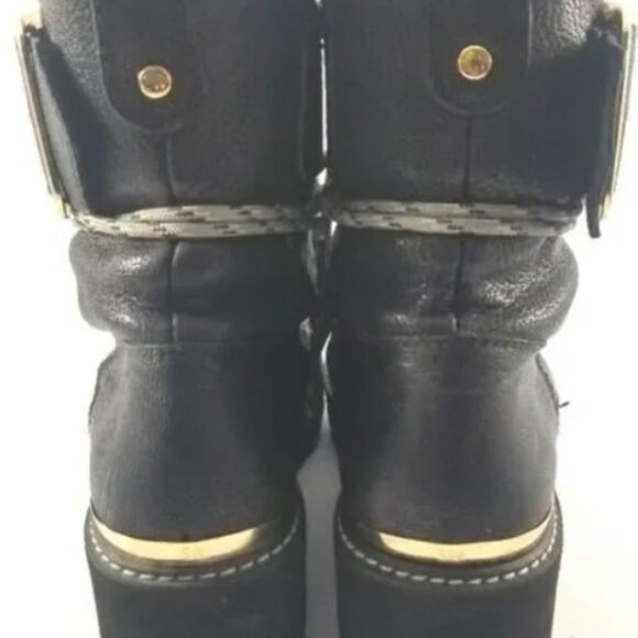 US 12❤️Stuart Weitzman LEATHER FUR SHEARLNG RIDING BIKER COMBAT Ankle BOOTS WARM - Picture 5 of 8